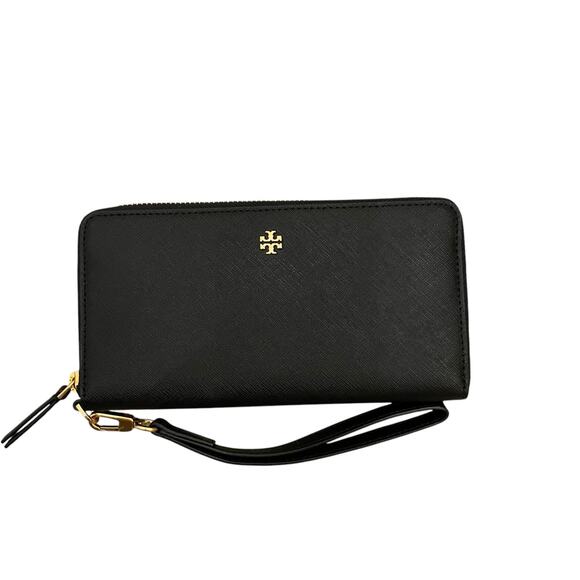 TORY BURCH Emerson Wristlet Zip Continental Wallet Saffiano Leather Black NEW - Picture 12 of 16